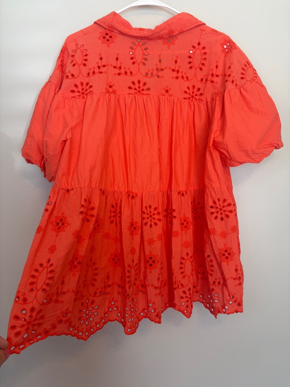 Grorgous Cato Coral Eyelet Button-Front Tiered Blouse - Picture 3 of 5
